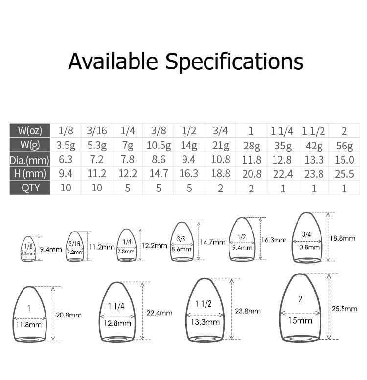 Tungsten Bullet Weights TW-001