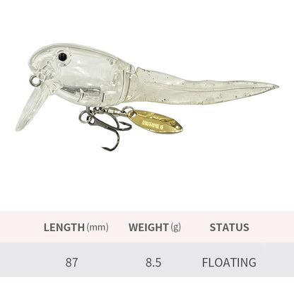 Tadpole Hard Bait With Soft Tail With Blade BQ OTAMA KO Clear Blanks BL-269